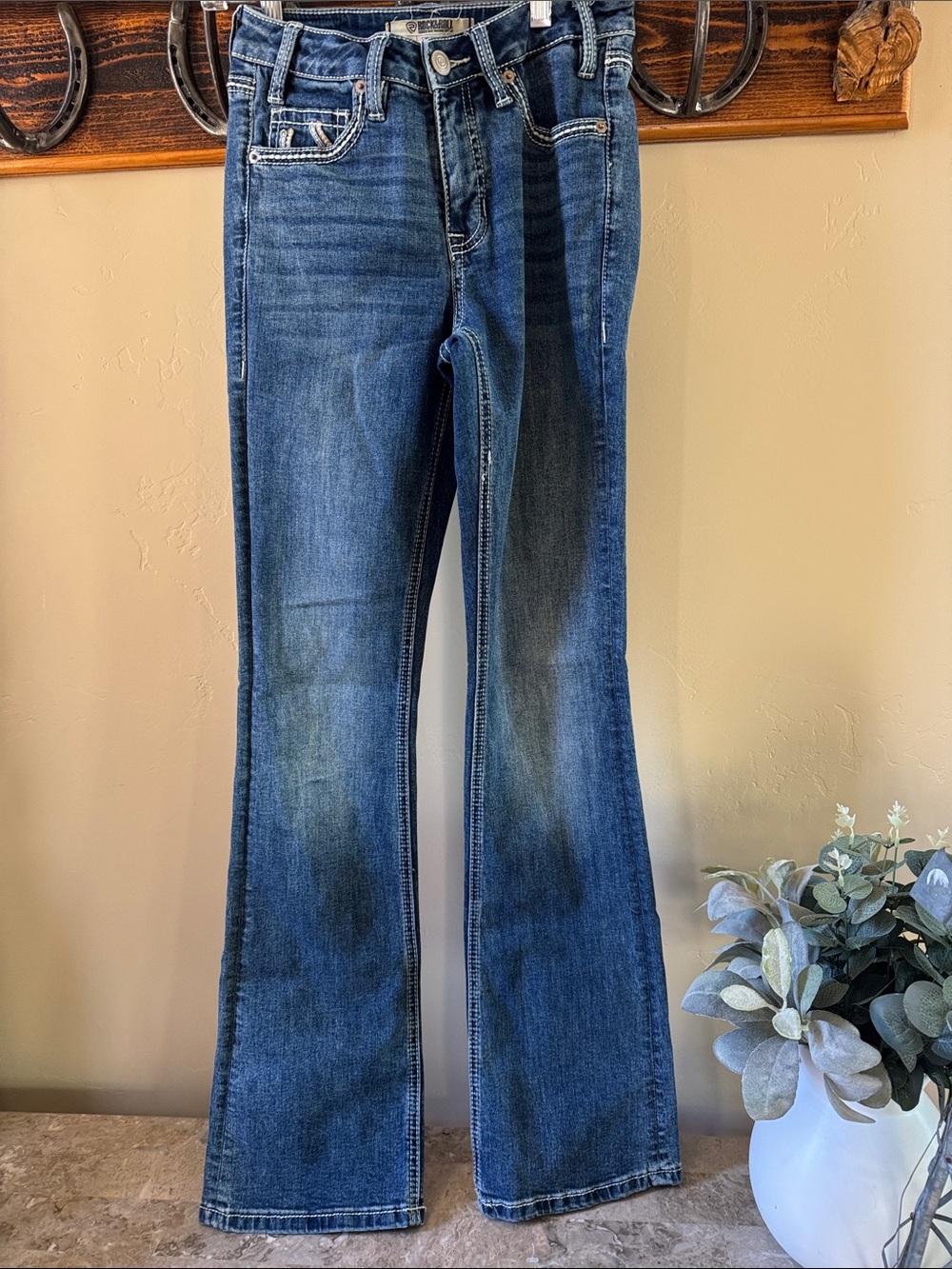 Rock & Roll Denim Horse Embroidered Pocket Flare Jeans - Picture 6 of 9